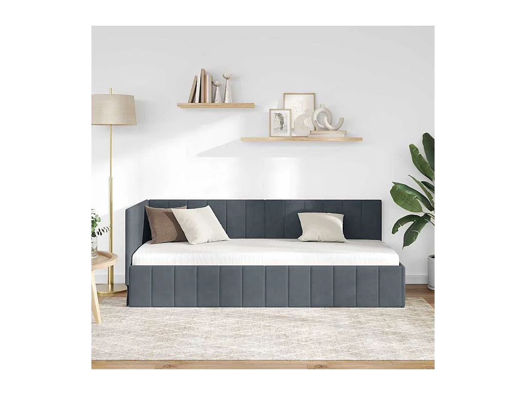 Donkergrijs hoekbedframe 80 x 200 cm fluweel