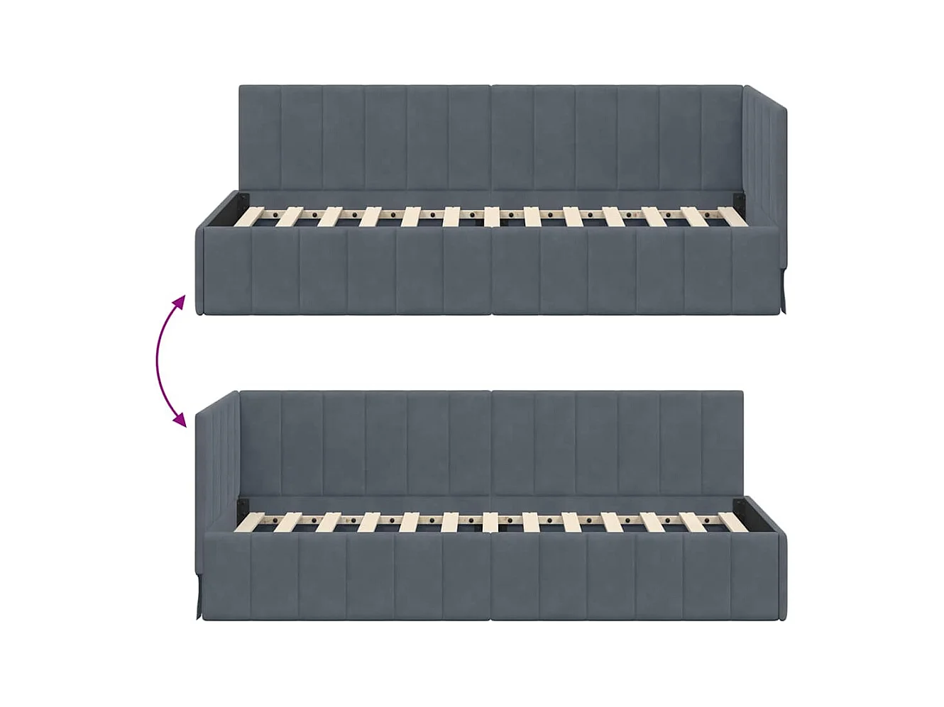 Donkergrijs hoekbedframe 80 x 200 cm fluweel