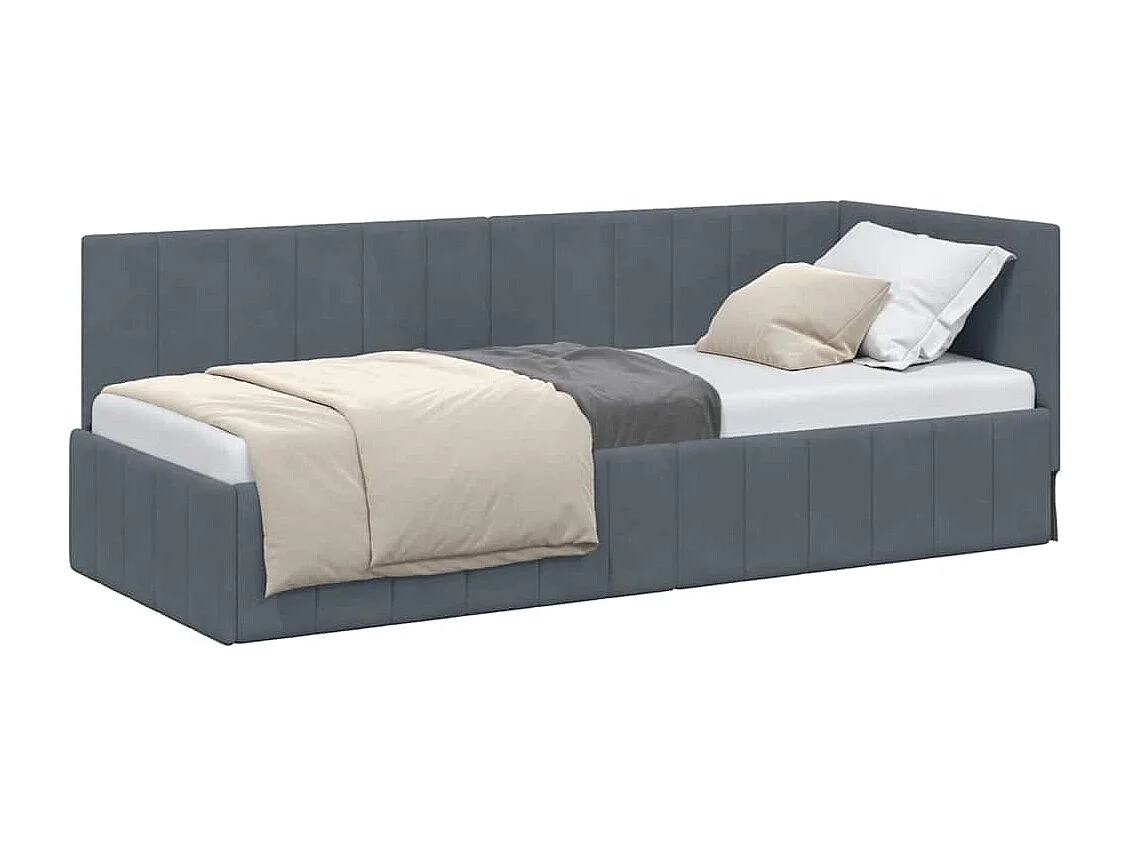 Estructura de cama esquinera gris oscuro de terciopelo de 80 x 200 cm