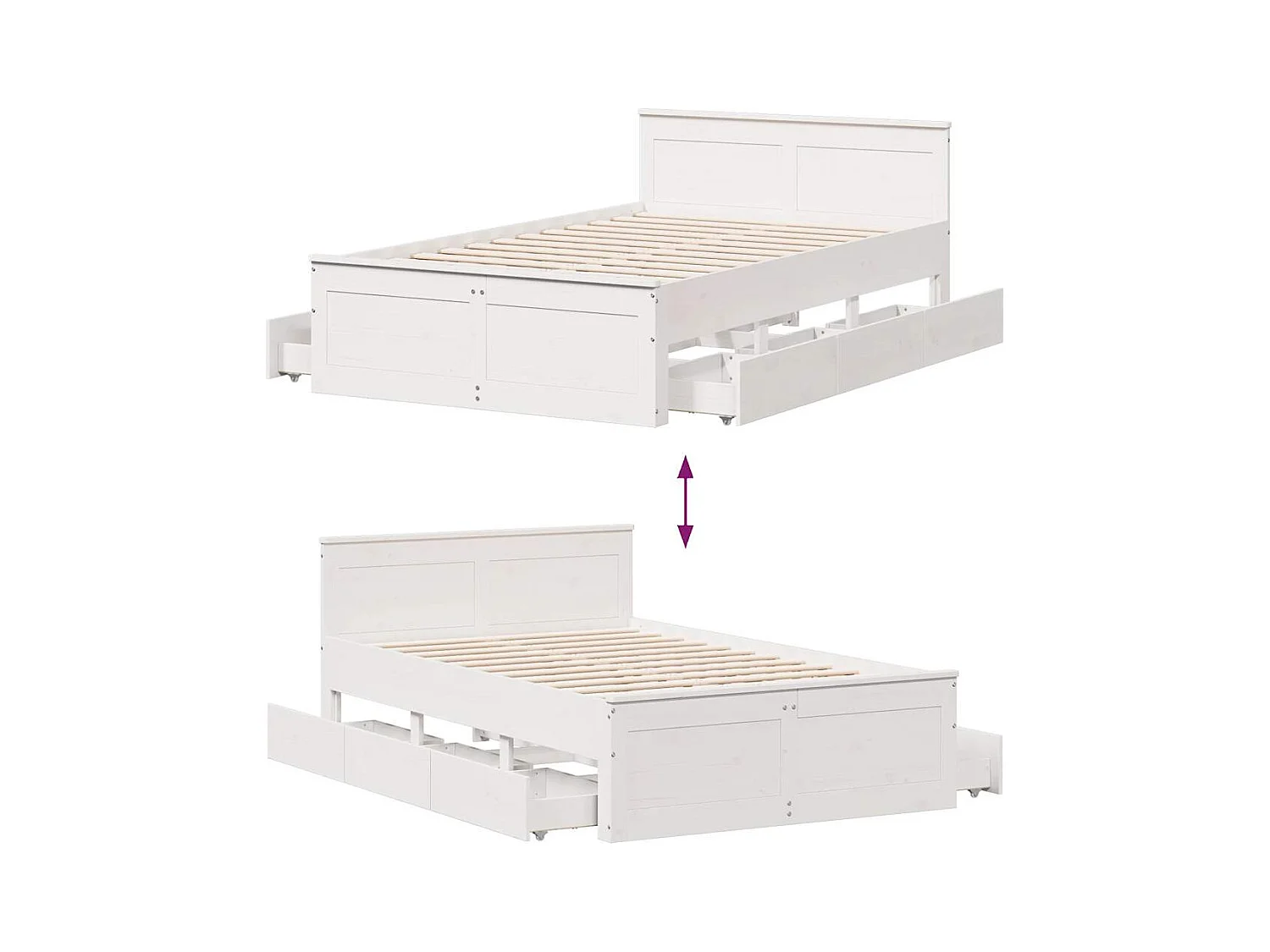 Bedframe zonder matras met wit hoofdbord 135x190 cm grenen