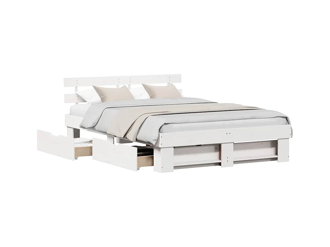 Struttura letto con cassetto Bianco 160 x 200 cm Legno massello di pino