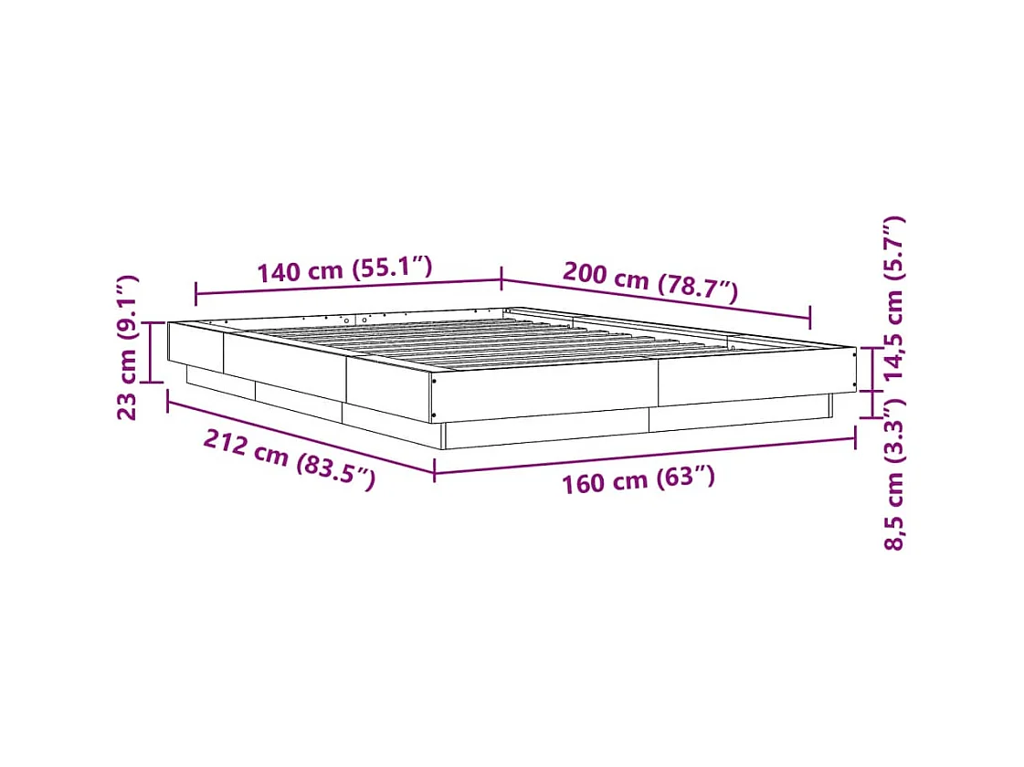 Struttura letto senza materasso sonoma grigio 140x200 cm