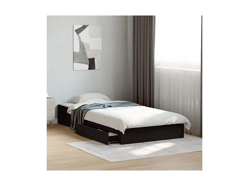 Bedframe met lades zonder matras zwart 75x190 cm