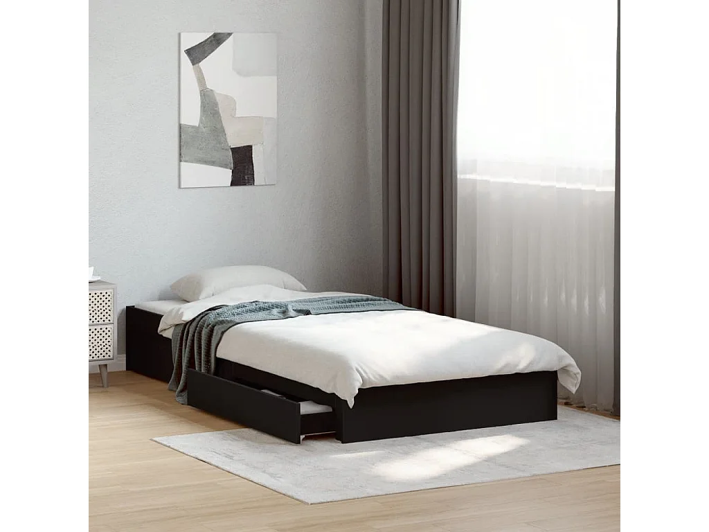 Estructura de cama con cajones sin colchón negra 75x190 cm