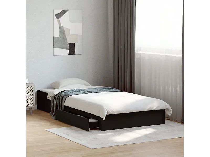 Estructura de cama con cajones sin colchón negra 75x190 cm