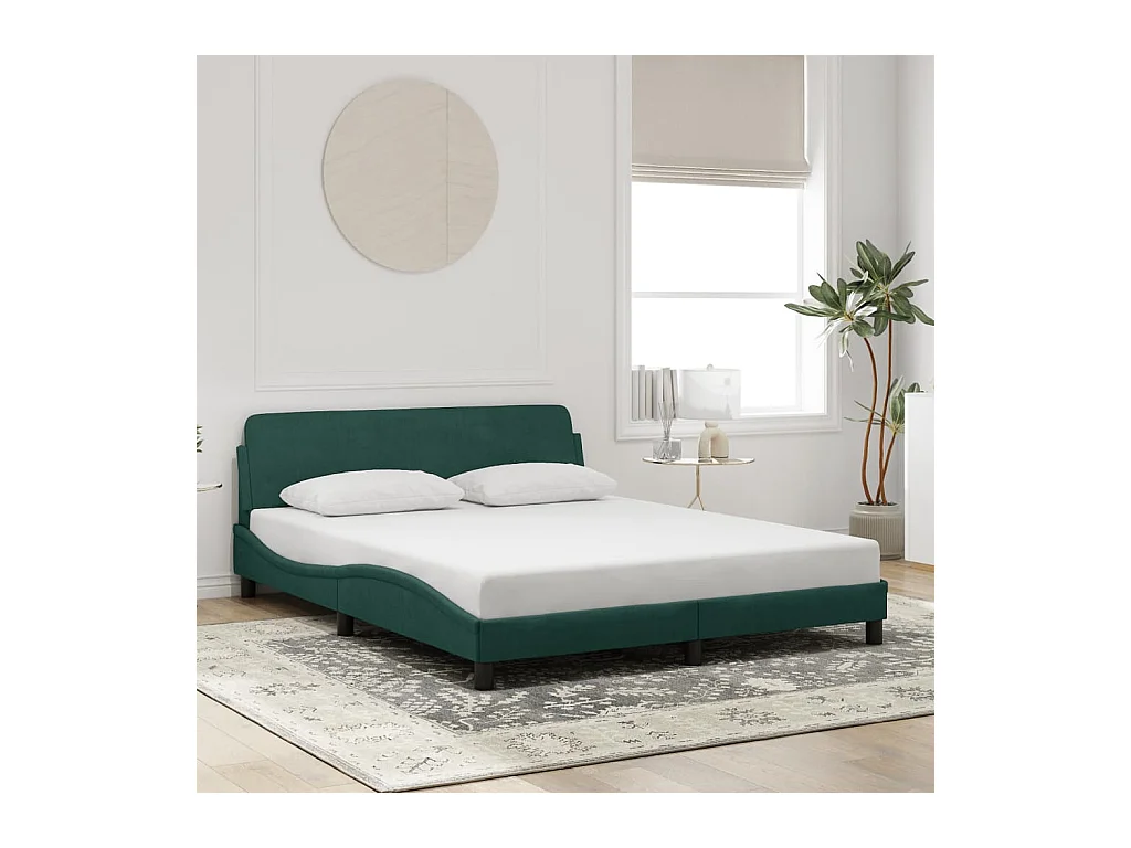 Cadre de lit sans matelas vert foncé 160x200 cm velours