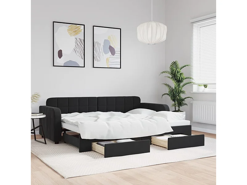 Dagbed met onderschuifbed en lades zonder matras zwart 80x200 cm