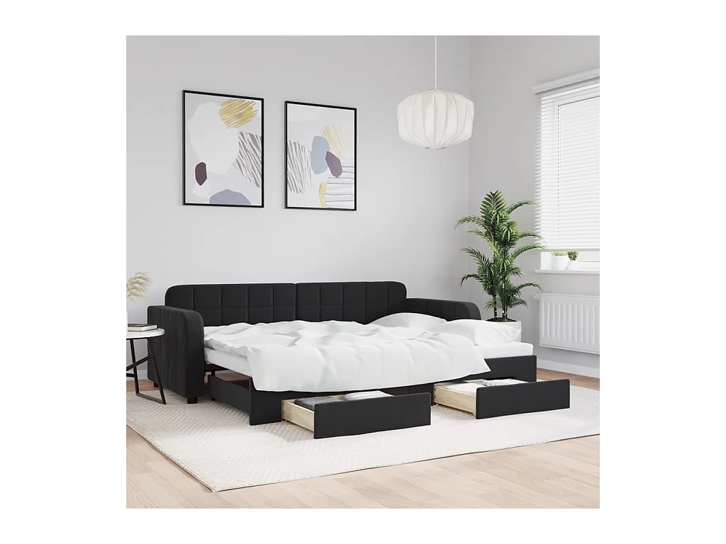 Dagbed met onderschuifbed en lades zonder matras zwart 80x200 cm