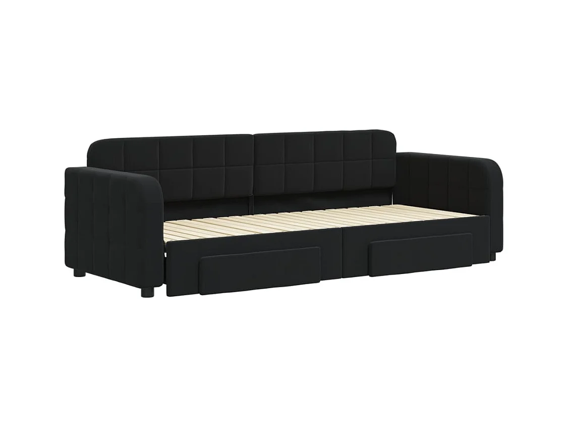 Dagbed met onderschuifbed en lades zonder matras zwart 80x200 cm