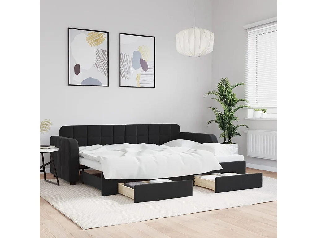Dagbed met onderschuifbed en lades zonder matras zwart 80x200 cm