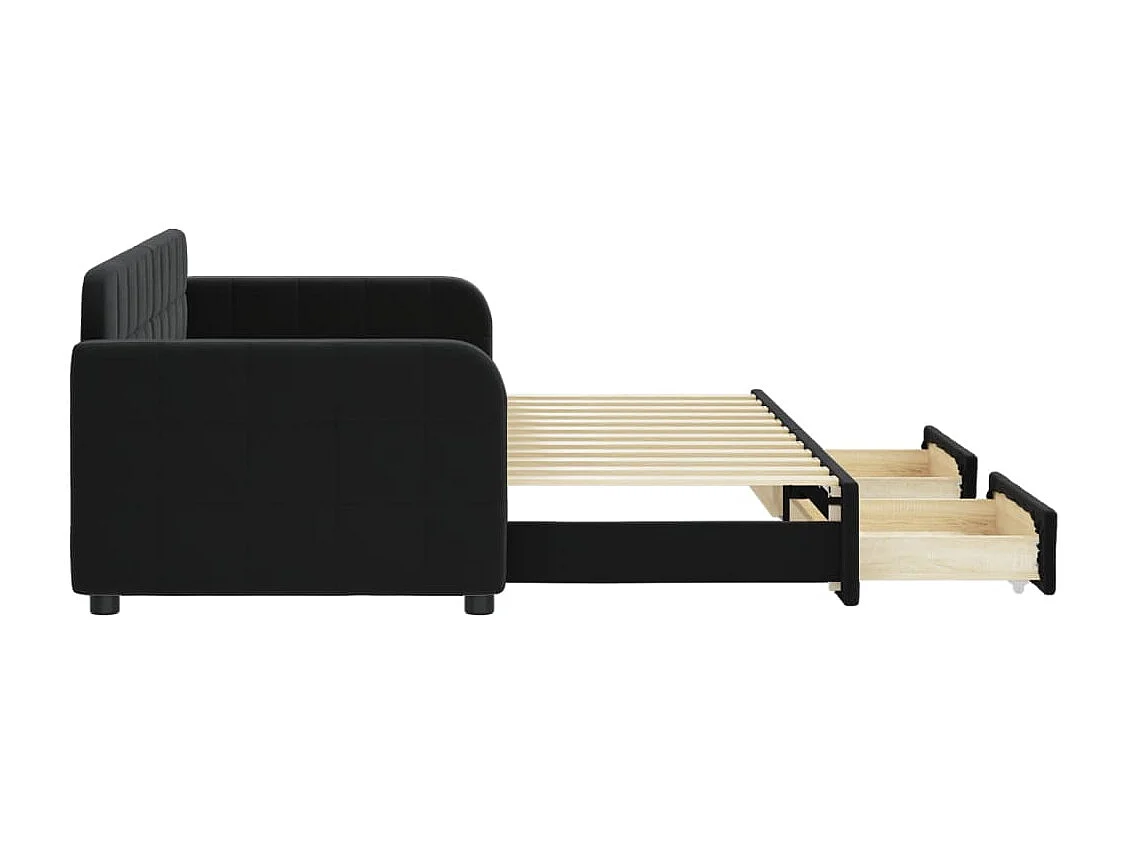 Dagbed met onderschuifbed en lades zonder matras zwart 80x200 cm