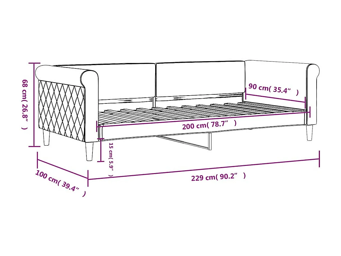 Dagbed zonder matras lichtgrijs 90x200 cm fluweel
