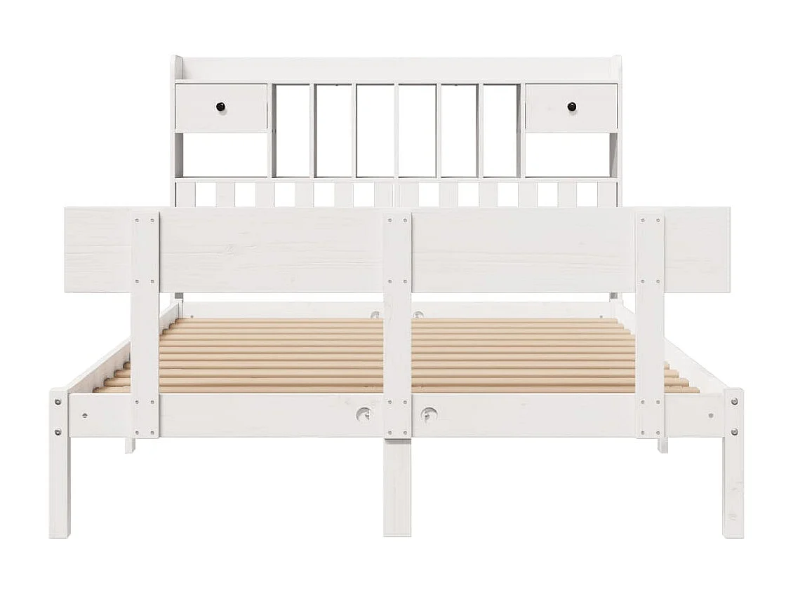 Lit bibliothèque sans matelas blanc 140x190 cm bois pin massif