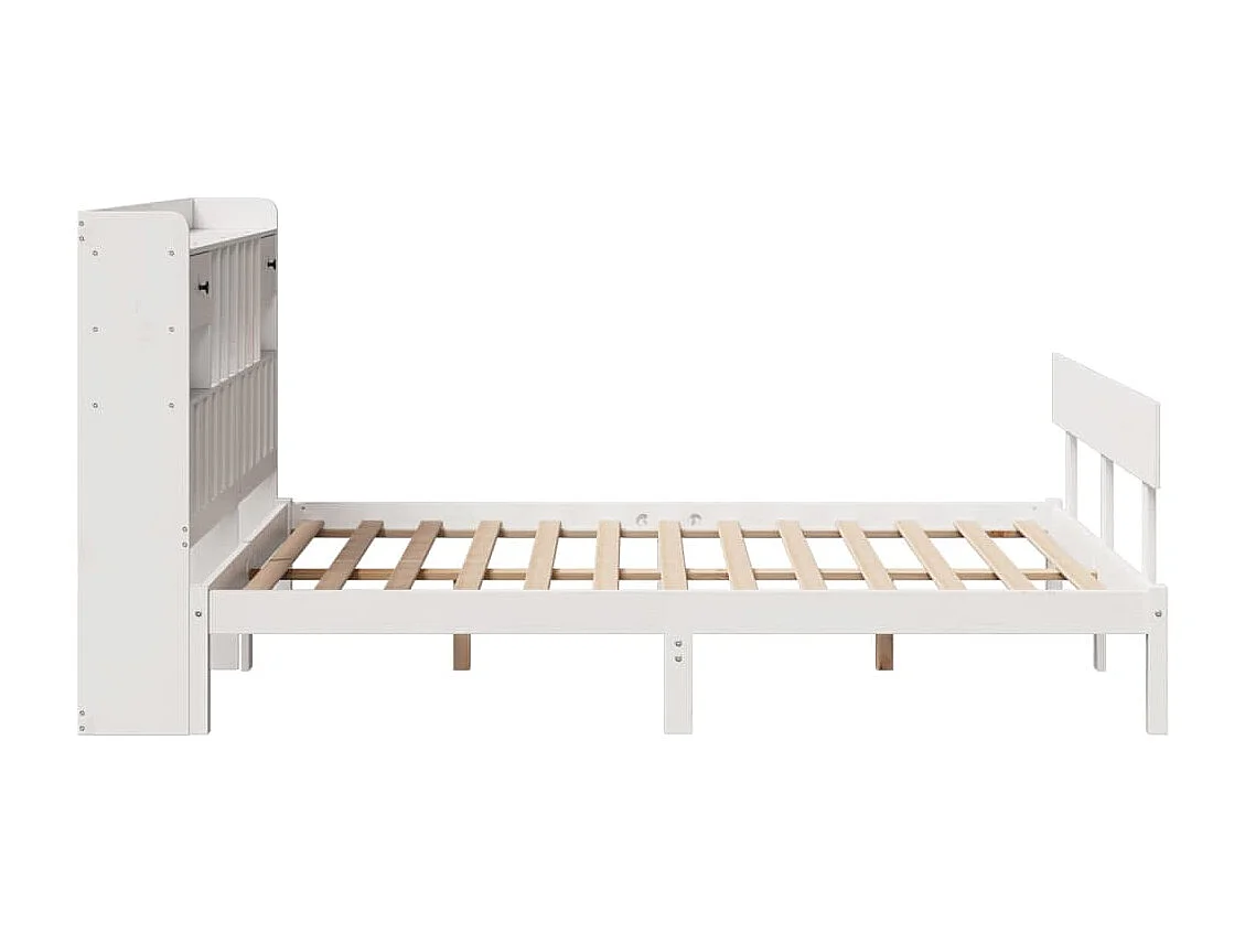 Lit bibliothèque sans matelas blanc 140x190 cm bois pin massif