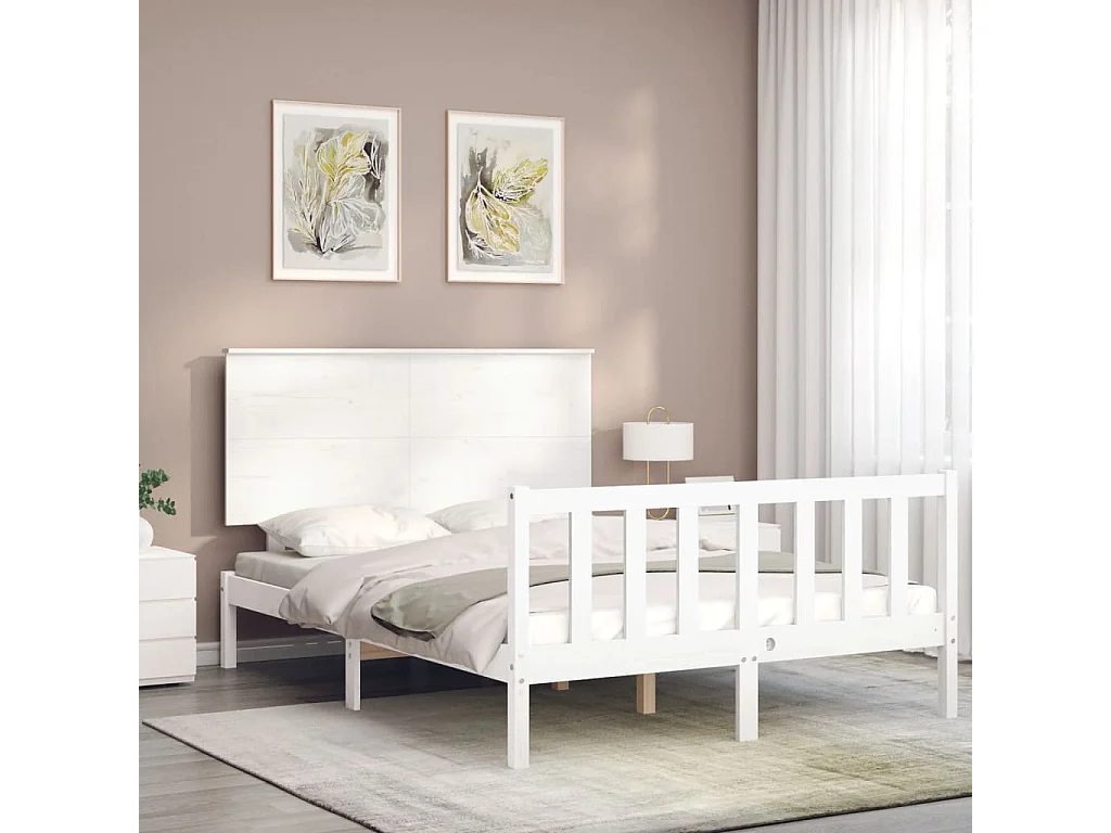 Estructura de cama sin colchón blanca 140x200 cm madera maciza de pino