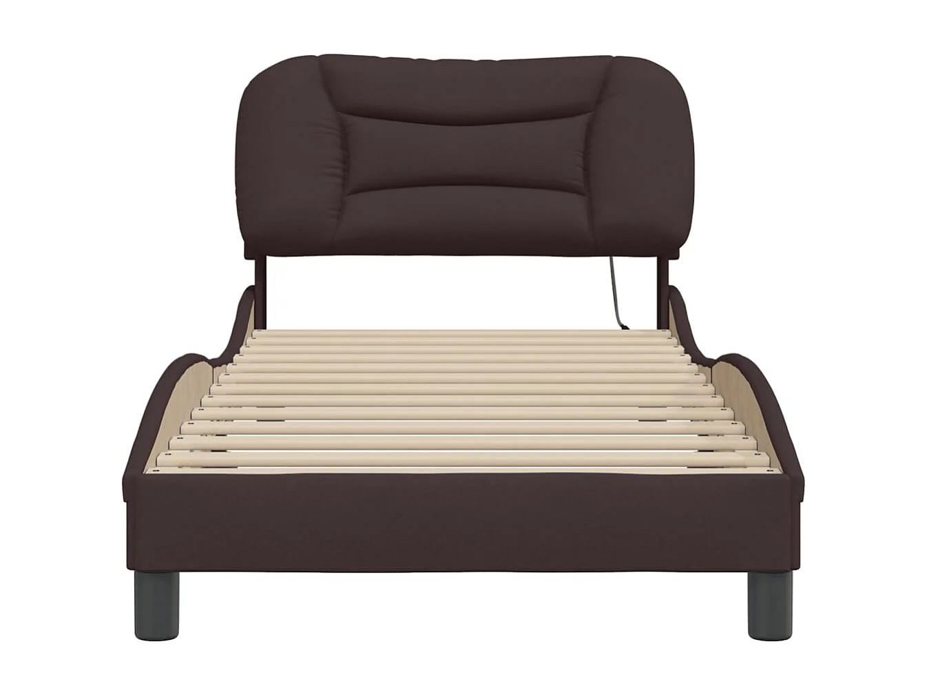 Cadre de lit avec LED sans matelas marron foncé 90x200 cm tissu