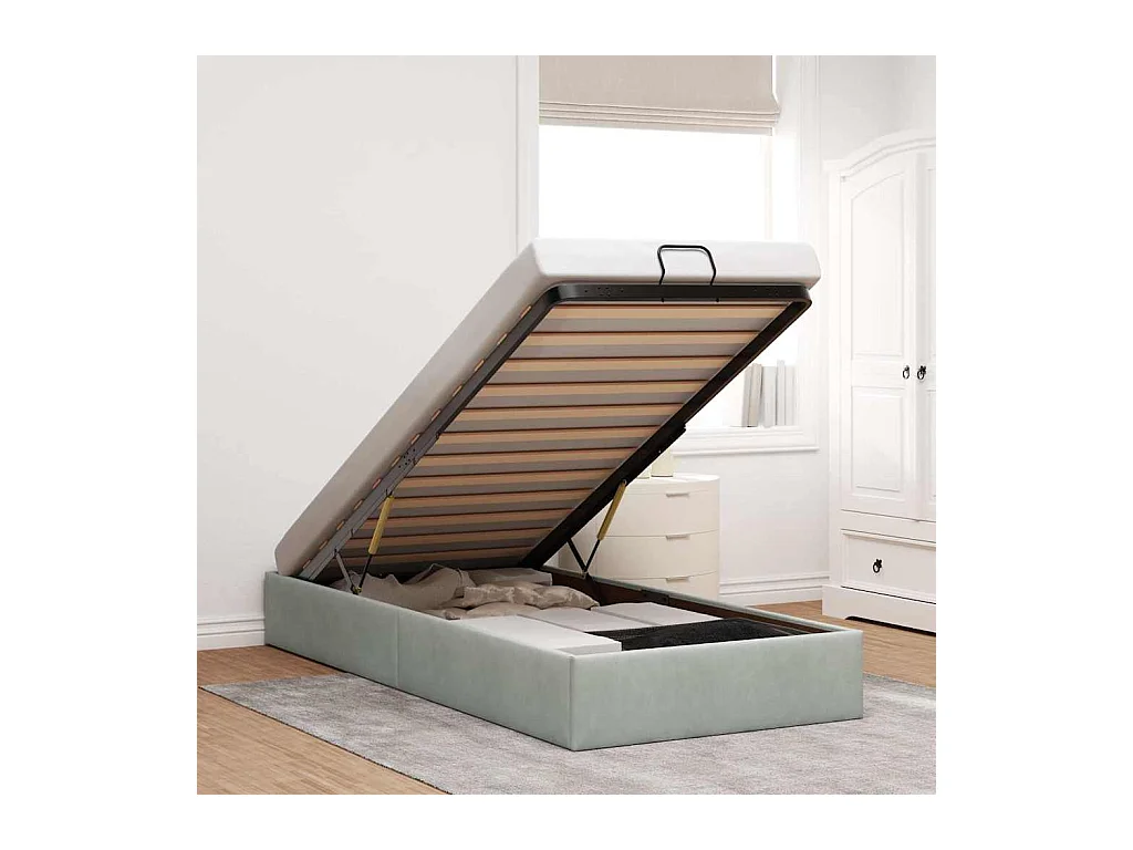 Cadre de lit ottoman sans matelas gris clair 100x200 cm velours