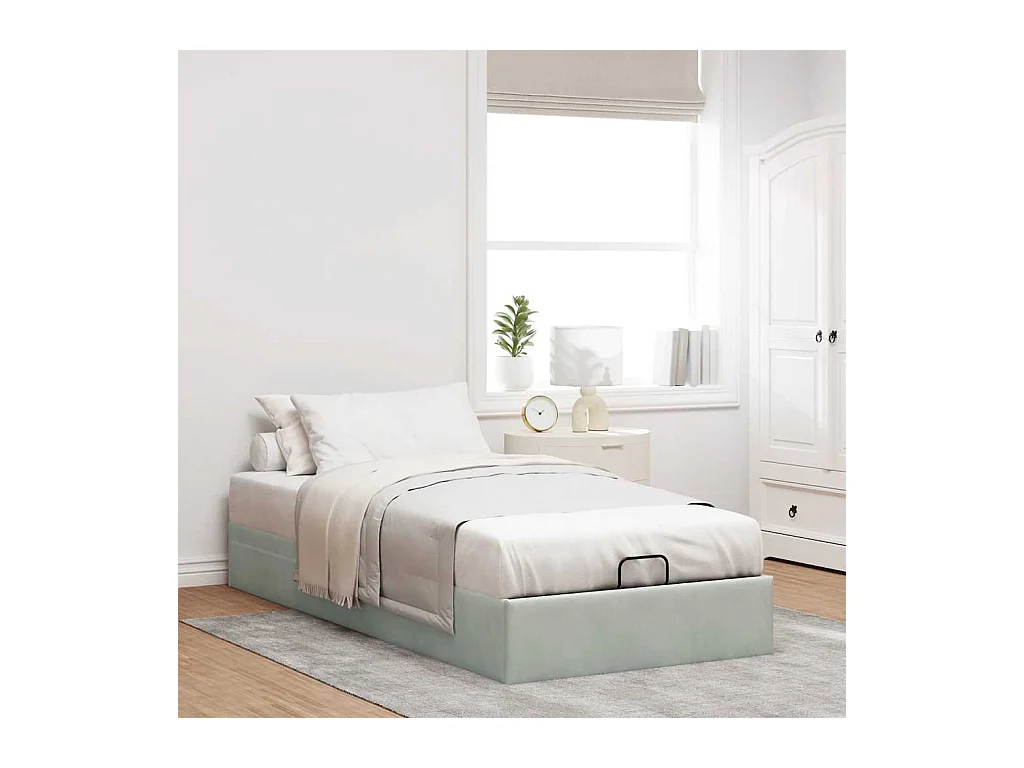 Cadre de lit ottoman sans matelas gris clair 100x200 cm velours