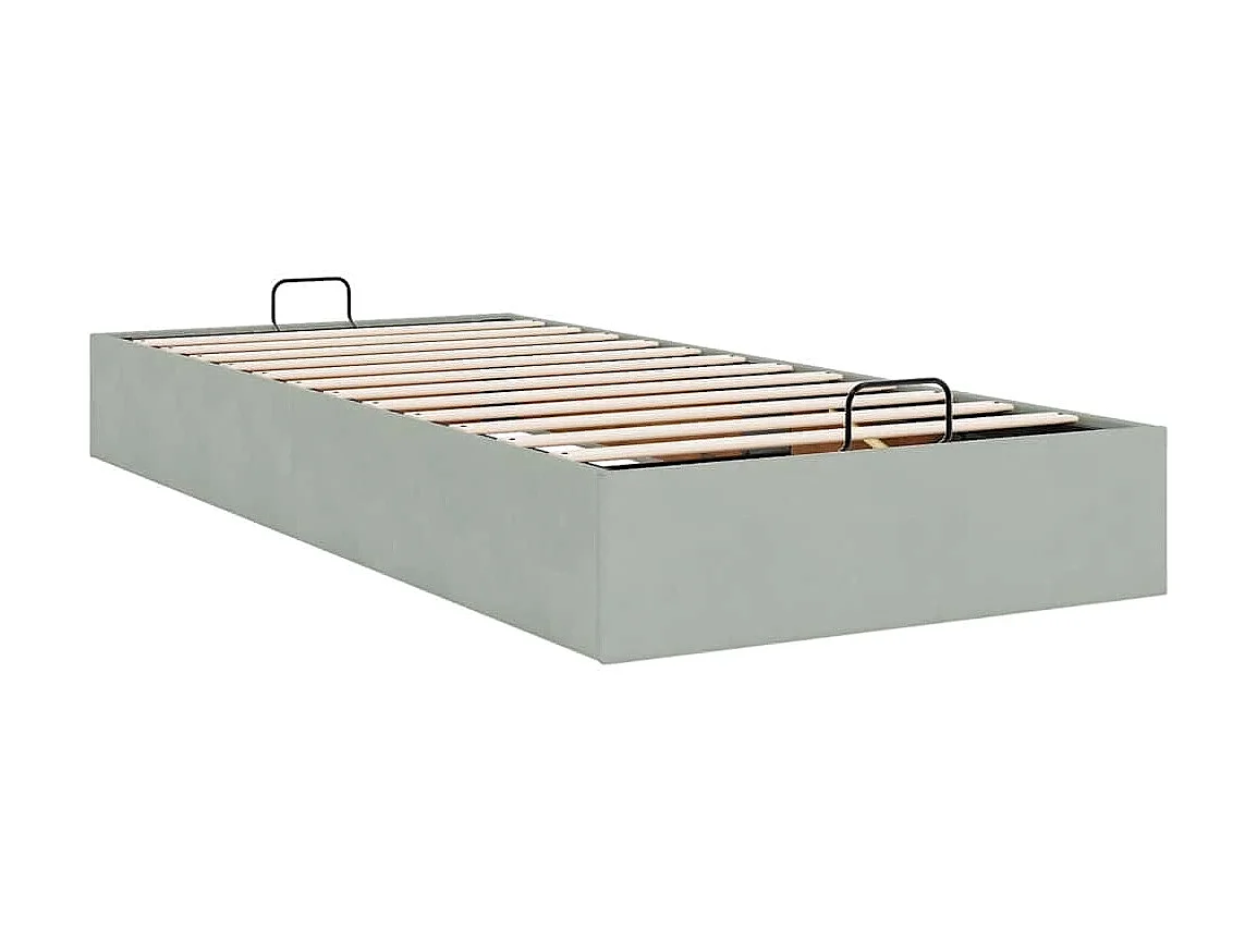 Ottoman Bettgestell ohne Matratze hellgrau 100x200 cm Samt