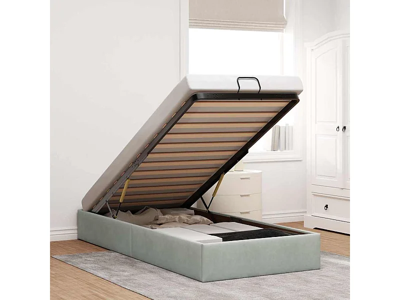 Ottoman Bettgestell ohne Matratze hellgrau 100x200 cm Samt