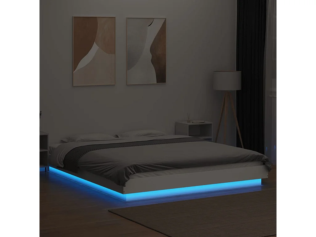 Cadre de lit avec lumières LED sans matelas blanc 160x200 cm