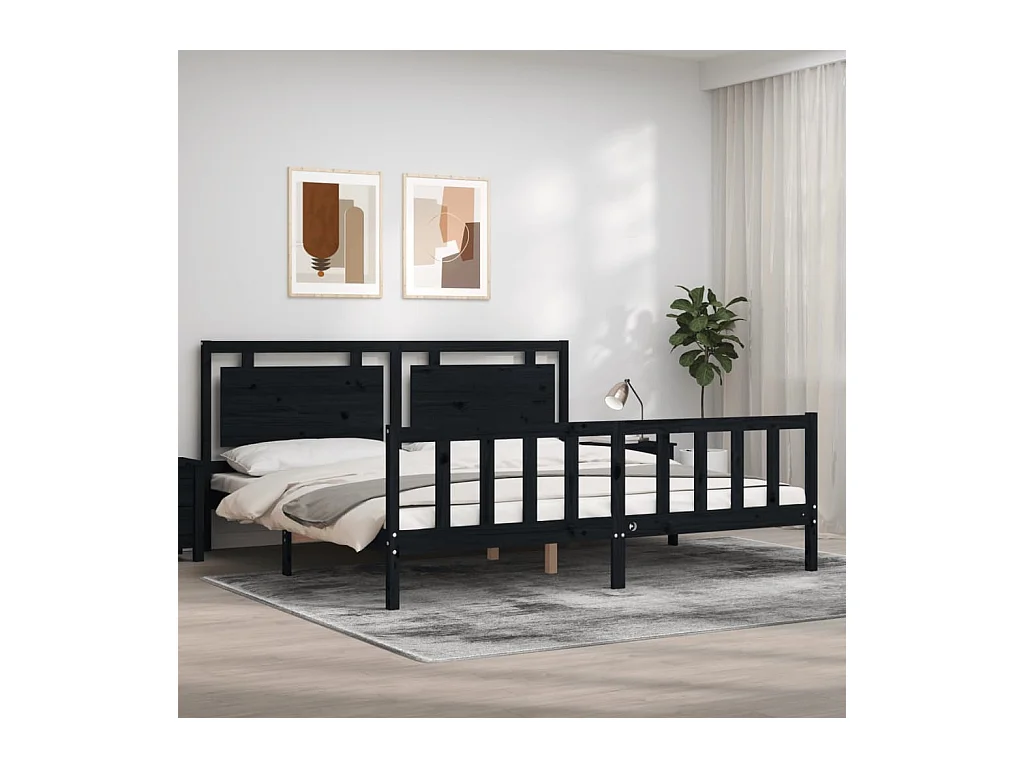 Struttura letto senza materasso nero 200x200 cm in legno massello di pino