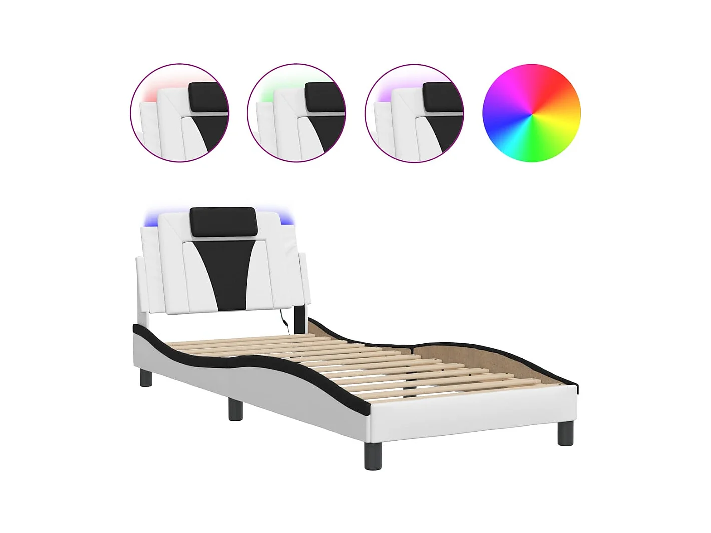 Cadre de lit avec LED sans matelas blanc et noir 90x200 cm