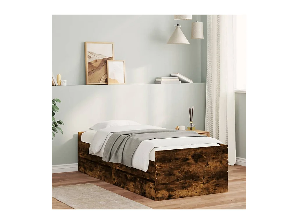 Bedframe met lades zonder matras gerookt eiken 90x190 cm