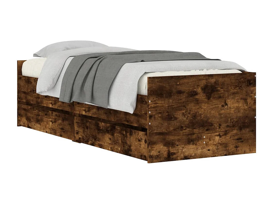 Cadre de lit avec tiroirs sans matelas chêne fumé 90x190 cm