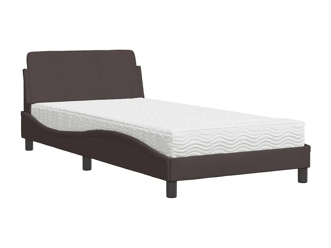 Lit avec matelas marron foncé 100x200 cm tissu