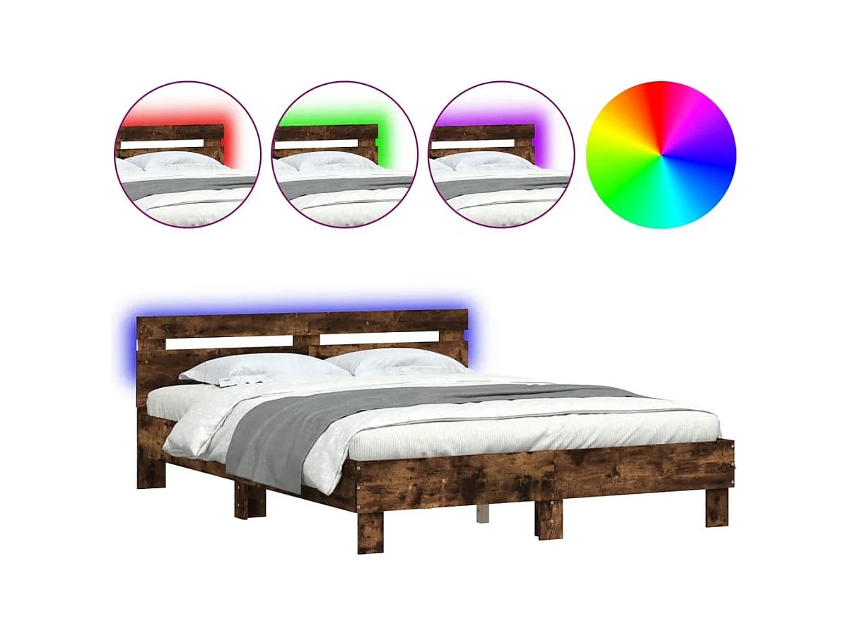 Bedframe met LED zonder matras gerookt eiken 140x190 cm