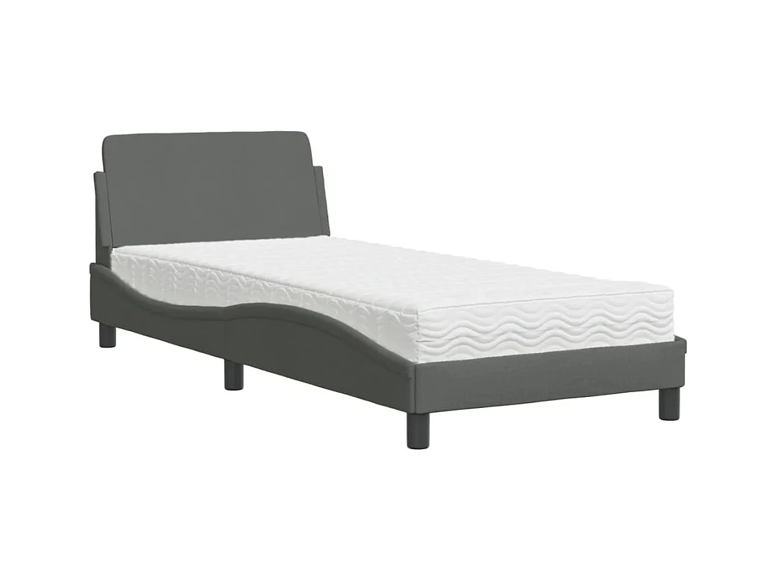 Bed met donkergrijze matras 90x190 cm stof