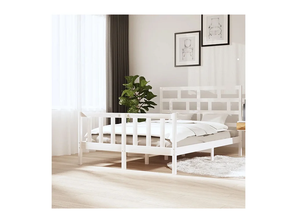 Cadre de lit sans matelas blanc bois massif 160x200 cm