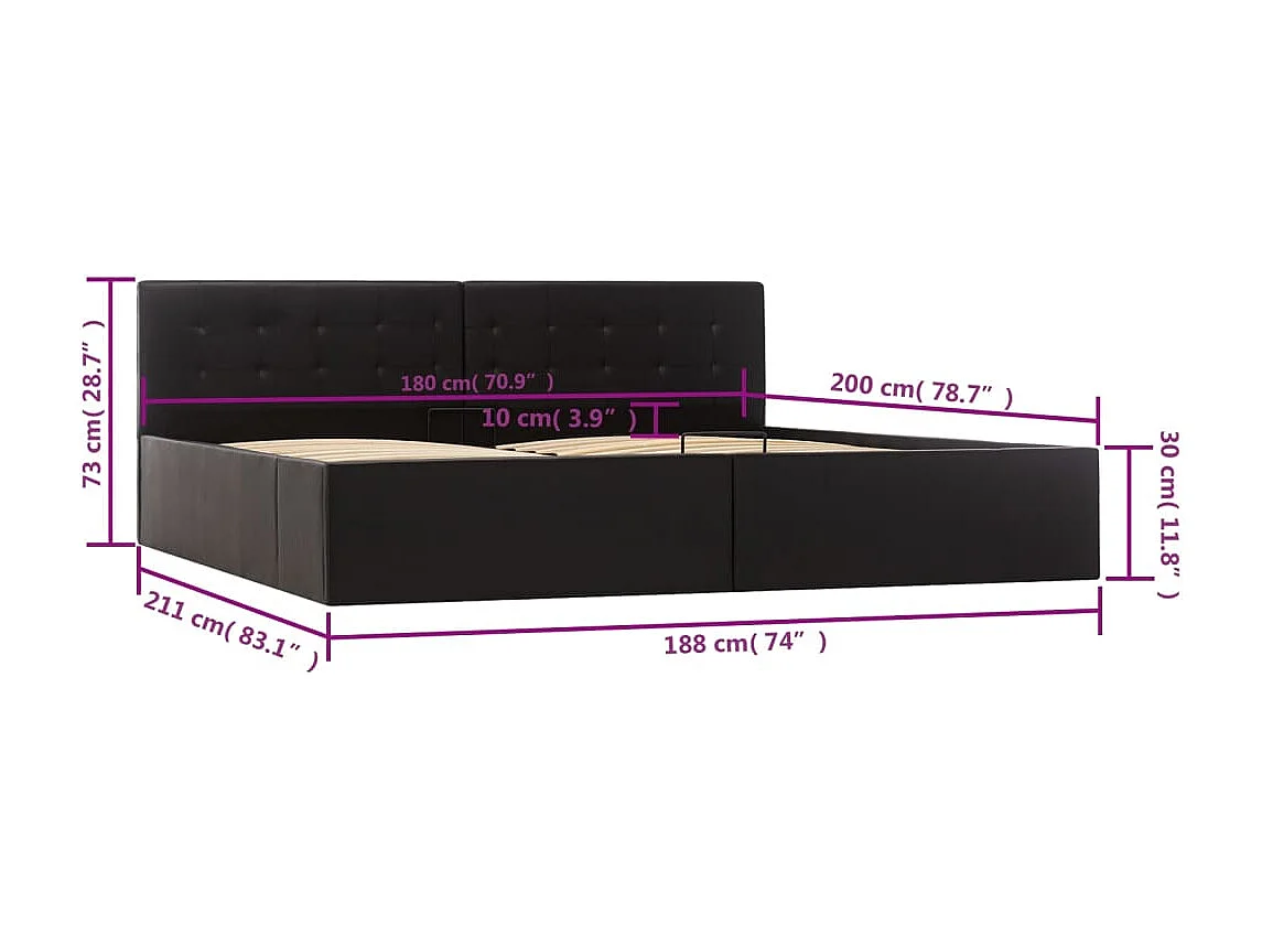 Struttura letto con contenitore idraulico Ecopelle 180x200 cm