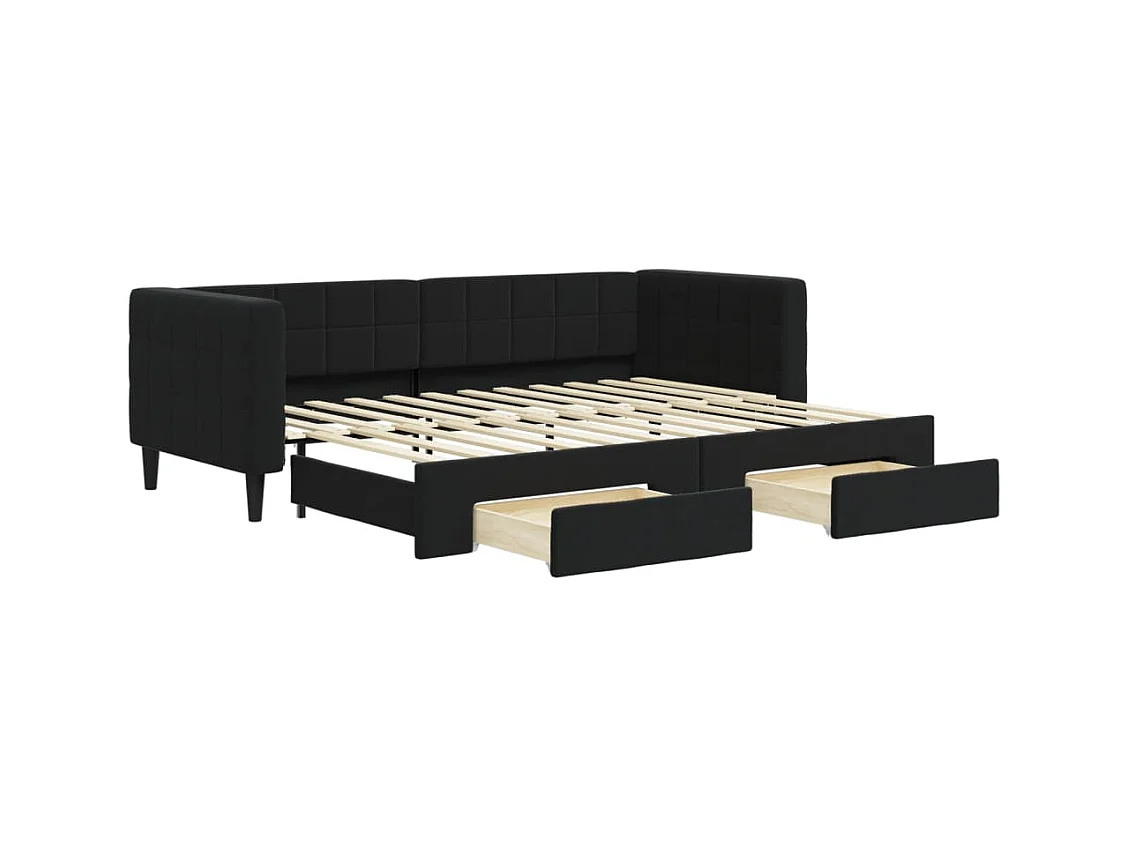 Lit de jour avec gigogne et tiroirs sans matelas noir 80x200 cm