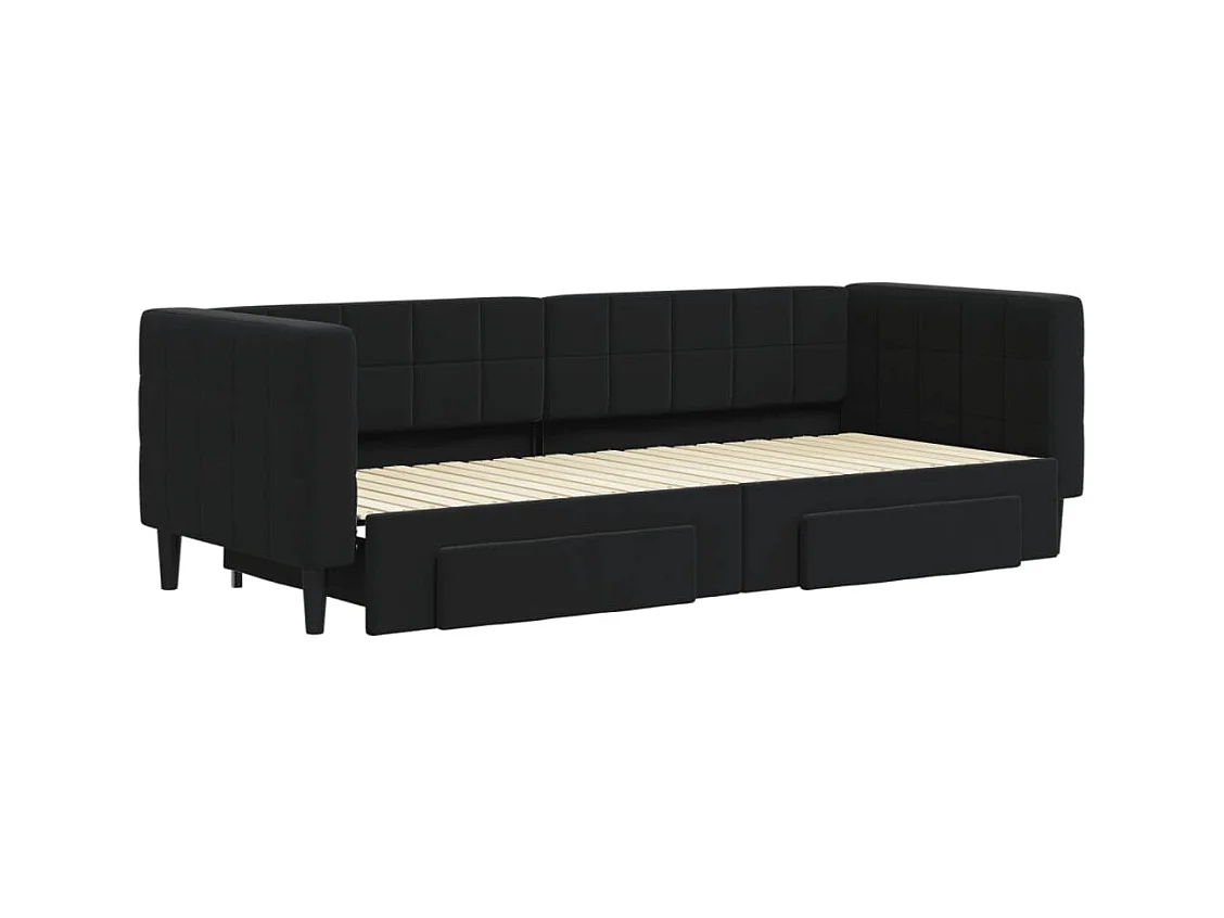 Lit de jour avec gigogne et tiroirs sans matelas noir 80x200 cm