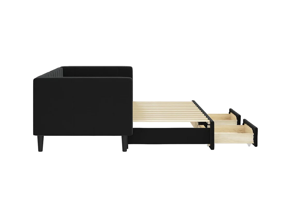 Lit de jour avec gigogne et tiroirs sans matelas noir 80x200 cm