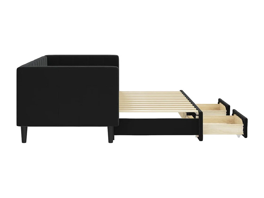 Lit de jour avec gigogne et tiroirs sans matelas noir 80x200 cm