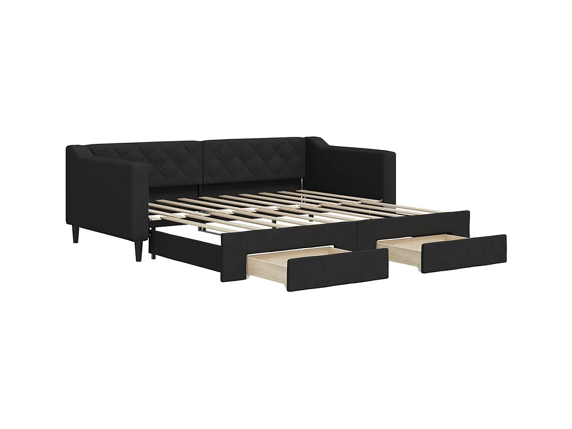 Dagbed met onderschuifbed en lades zwart 90x190 cm stof