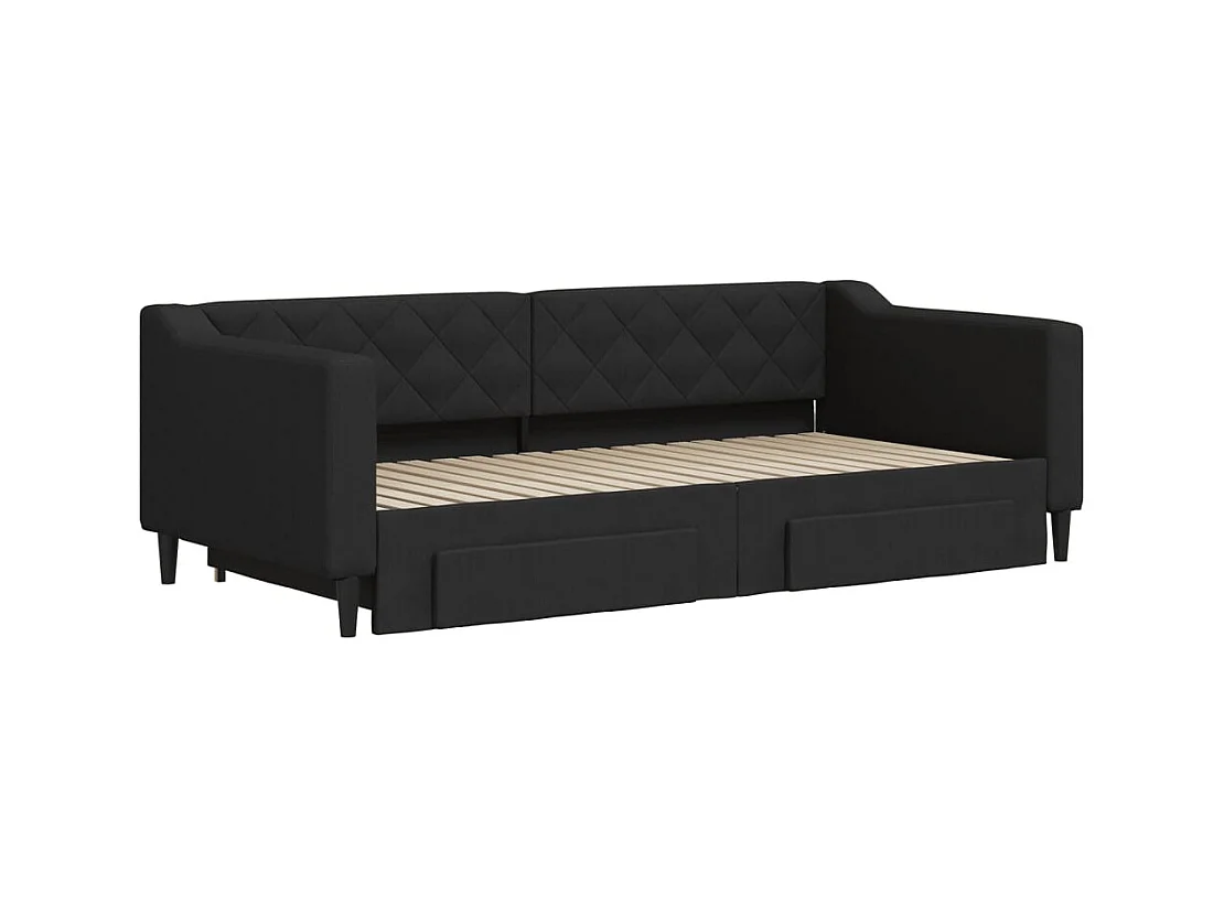 Dagbed met onderschuifbed en lades zwart 90x190 cm stof
