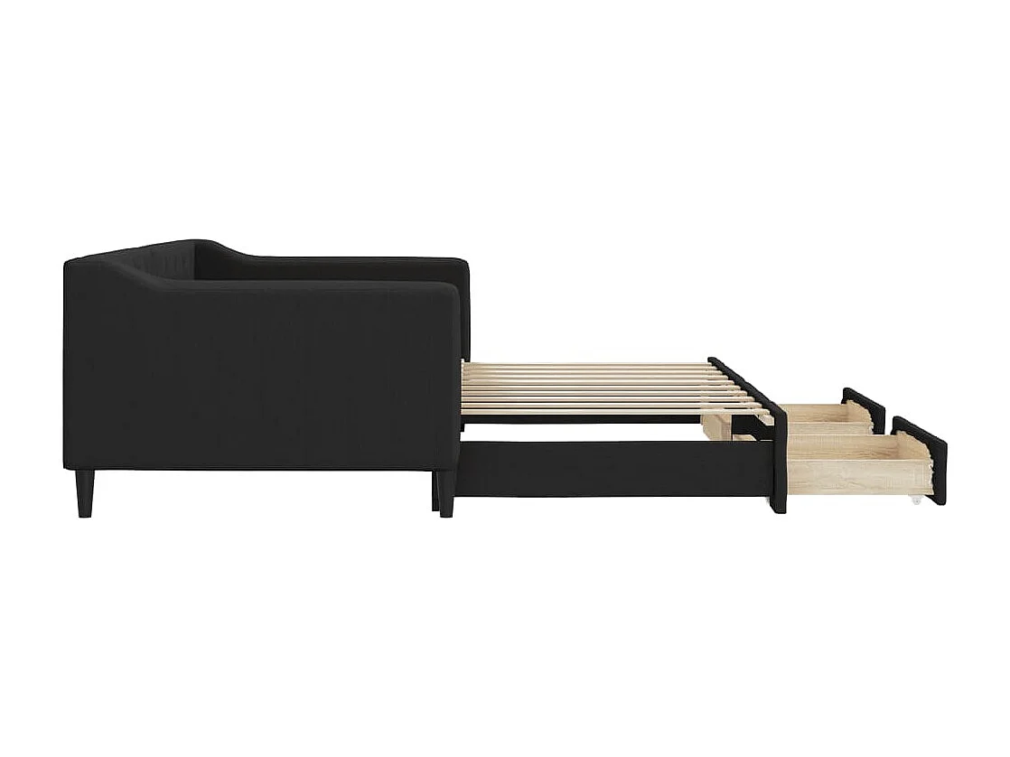 Dagbed met onderschuifbed en lades zwart 90x190 cm stof