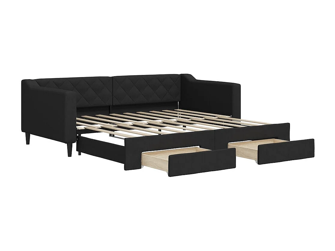 Lit de jour avec gigogne et tiroirs noir 90x190 cm tissu