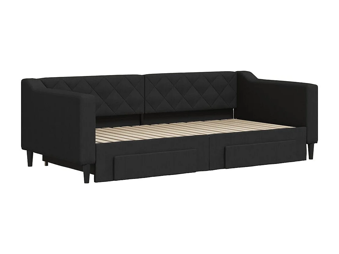 Lit de jour avec gigogne et tiroirs noir 90x190 cm tissu