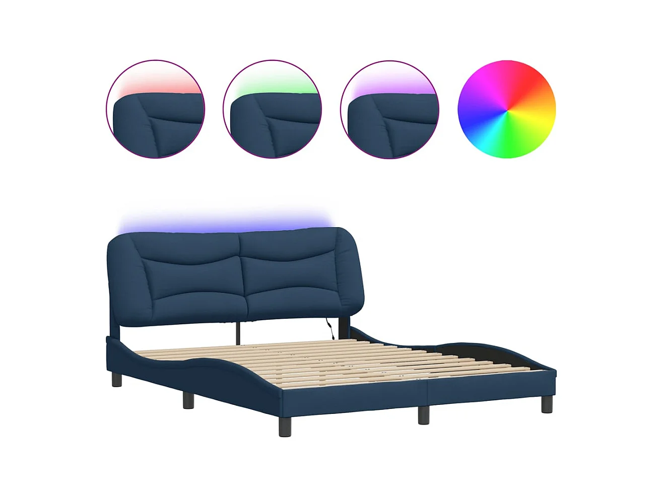 Estructura de cama con luces LED azules 160x200 cm tela