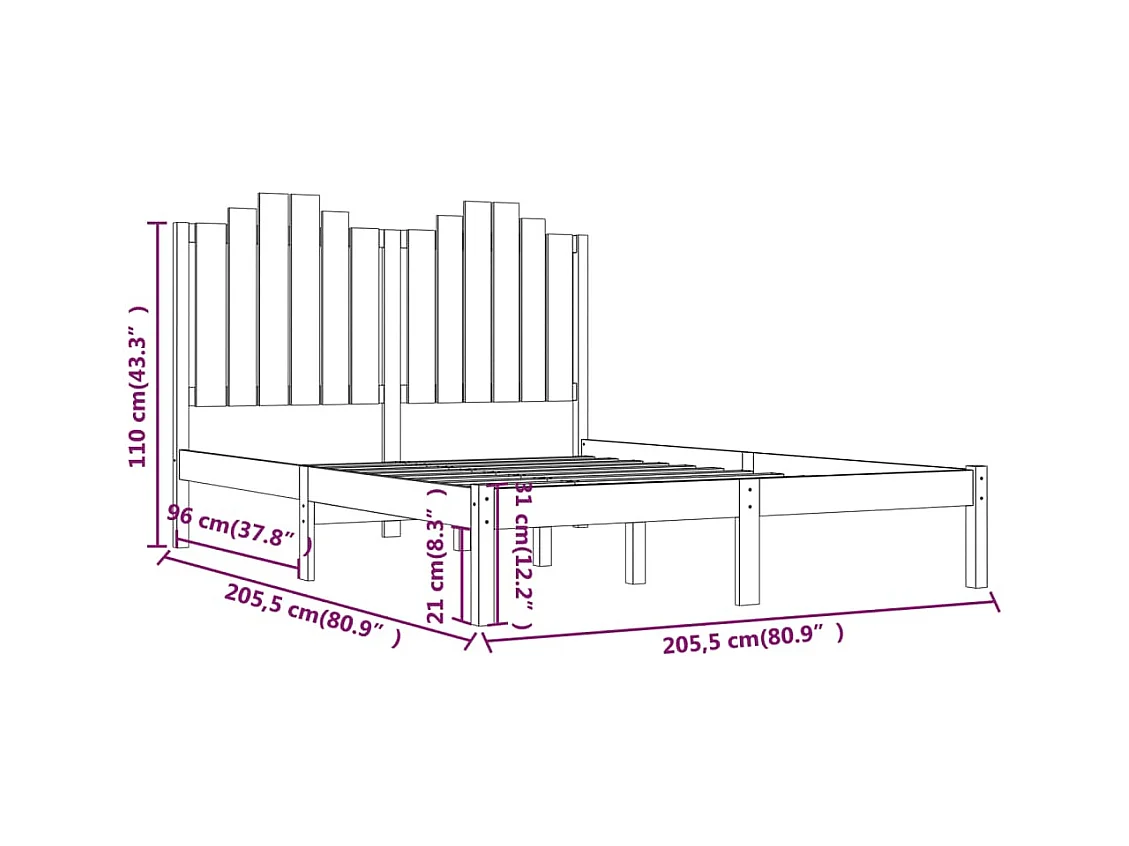 Struttura letto senza materasso in legno massello nero 200x200 cm