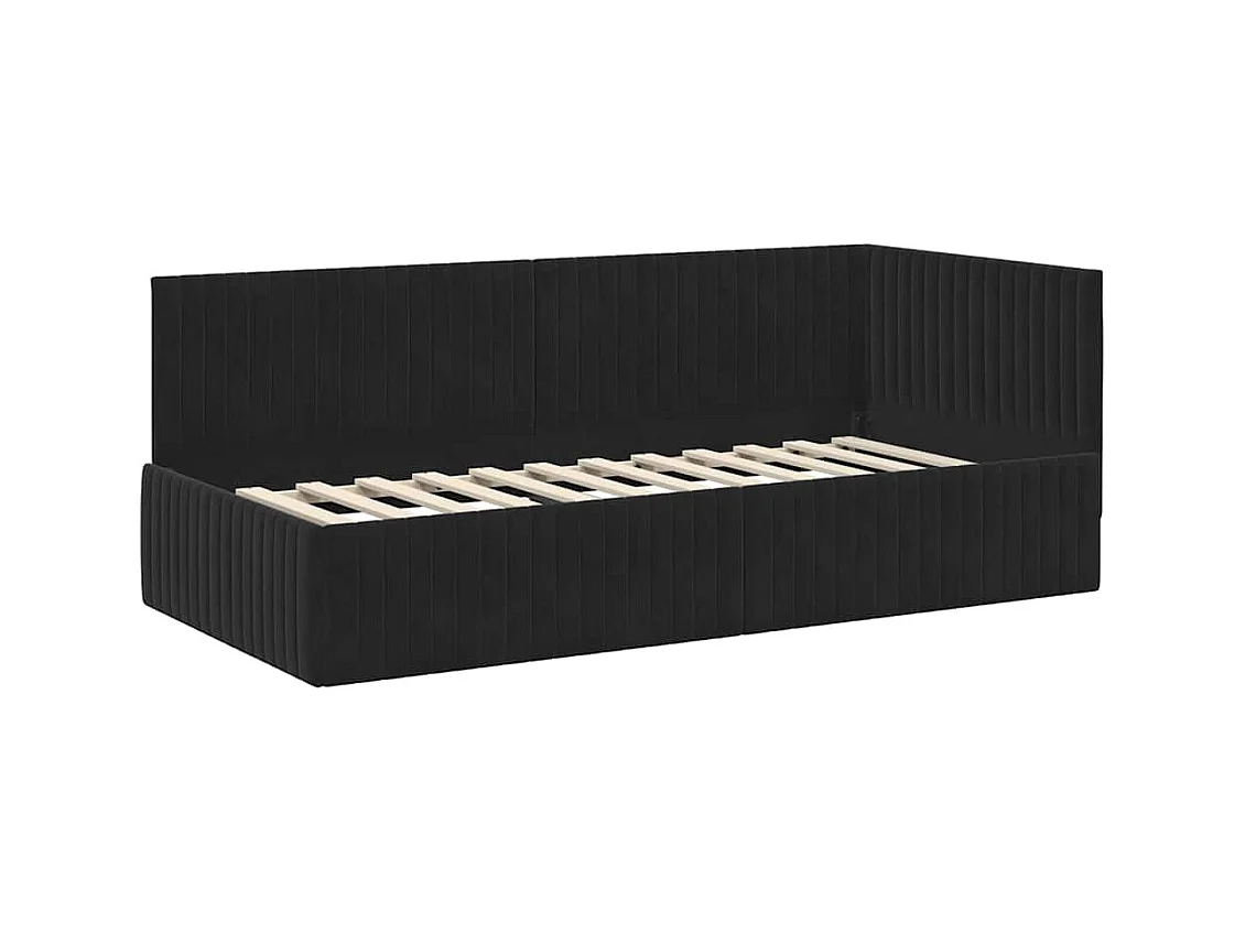 Hoekbedframe met hoofdbord Zwart 90 x 190 cm Fluweel