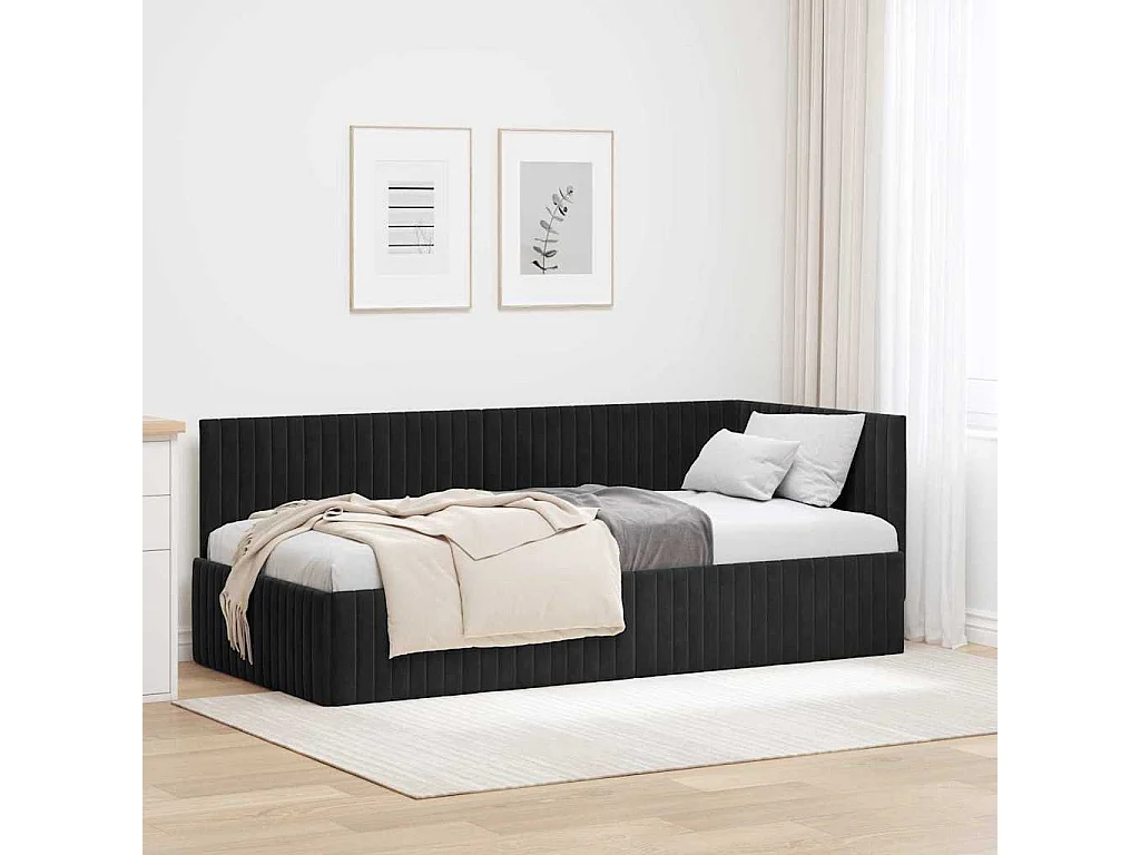 Cadre de lit d'angle avec tête de lit Noir 90 x 190 cm Velours