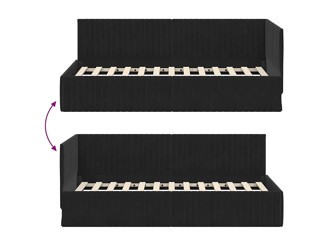 Cadre de lit d'angle avec tête de lit Noir 90 x 190 cm Velours