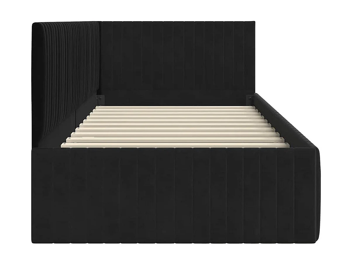 Cadre de lit d'angle avec tête de lit Noir 90 x 190 cm Velours