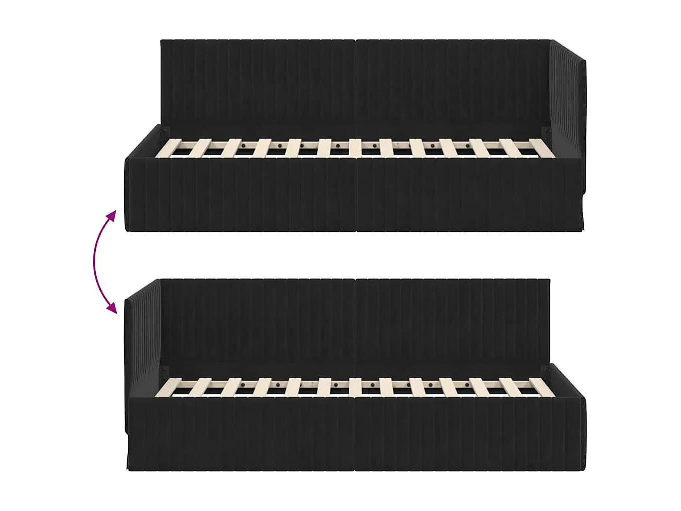 Cadre de lit d'angle avec tête de lit Noir 90 x 190 cm Velours